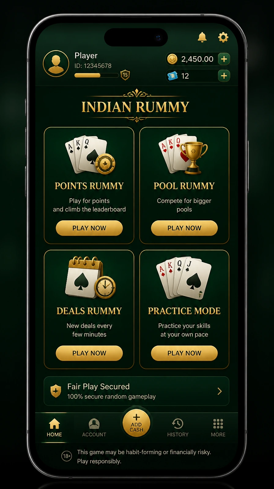 Qash Rummy lobby placeholder screen