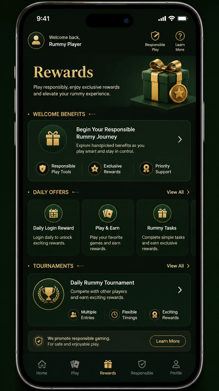 Qash Rummy rewards placeholder screen