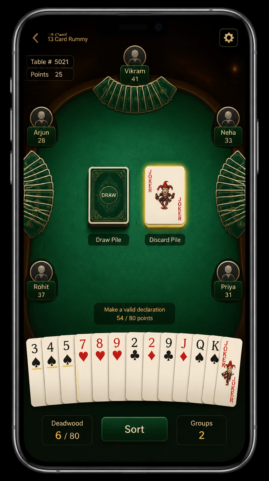 Qash Rummy table placeholder screen